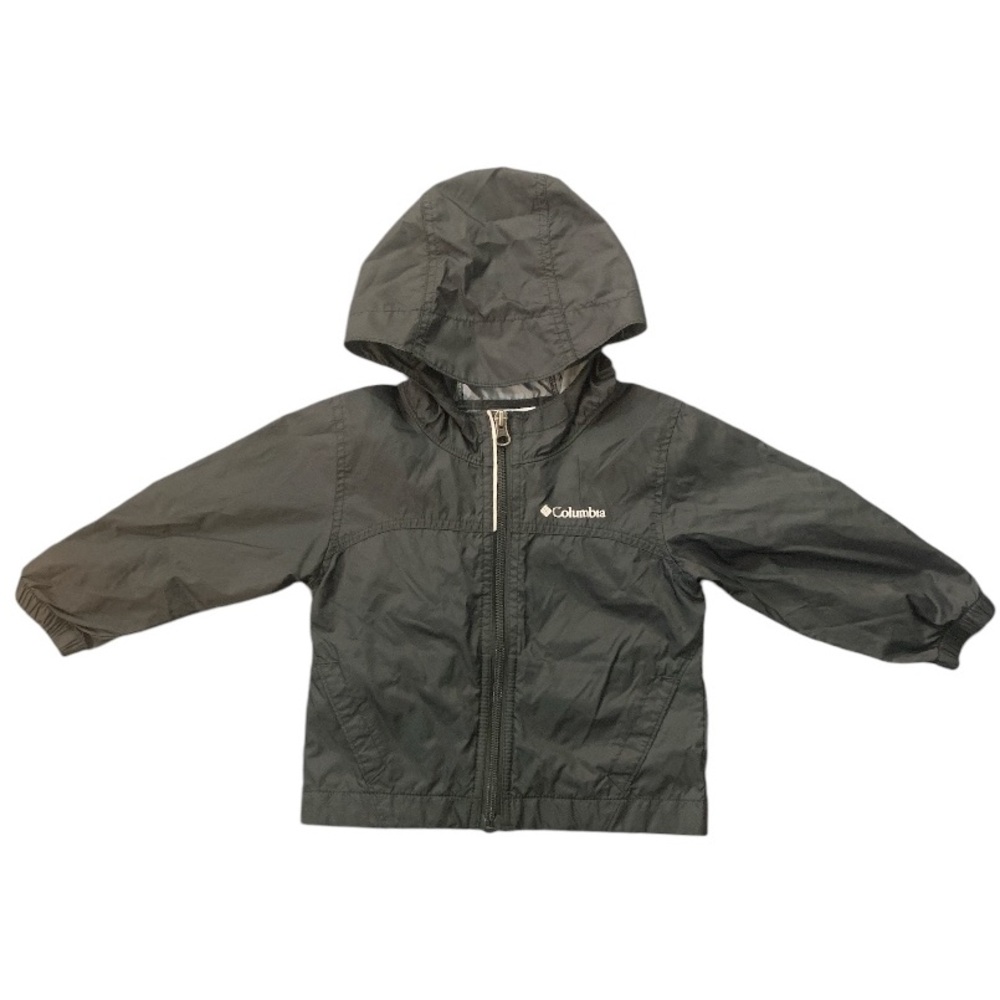 Columbia Unisex Lightweight Hooded Jacket Black 2T Pockets Logo Elastic Wrist